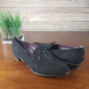Stuart Weitzman Black Embellished Suede Loafers